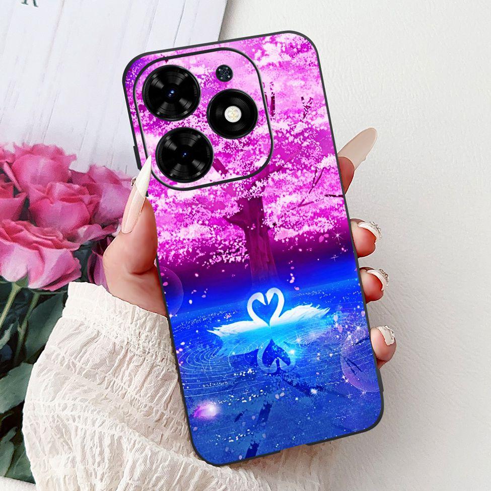 Для Tecno Spark Go 2024 BG6 Задняя крышка Для Tecno Spark Go 2024 Чехол Модный Роскошный Цветы Милый Мультяшный Кот Ударопрочный Силиконовый