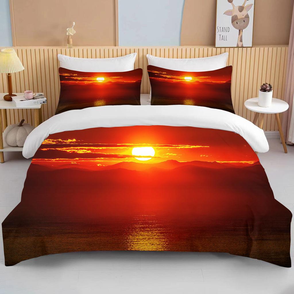 Комплект постельного белья Sun, Набор с пододеяльником «Ночной вид», С наволочками, Постельное белье, Размеры King, Queen, Full, Double, Single, Роскошное постельное белье, Декор