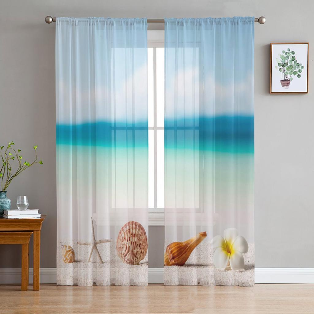 Тюль «Чистая вода на пляже» для гостиной, спальни, детской комнаты, декор кухни, прозрачные вуалевые занавески на окна