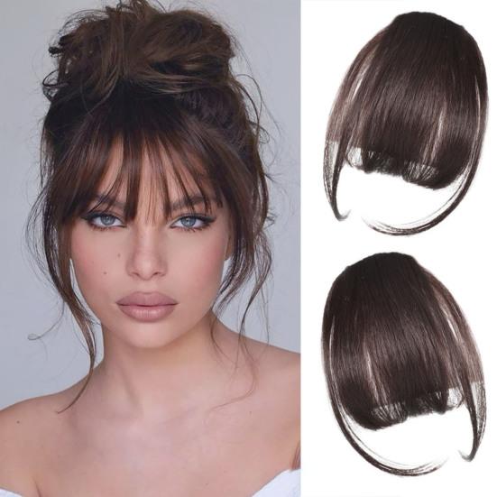 Women Clip-in Bangs Natural Wispy Forehead Hair Extensions Faux French Bangs Girls