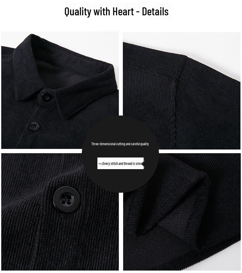 Мужская вельветовая рубашка с длинным рукавом - Осень/Зима, Business Casual, свободный крой для мужчин среднего возраста