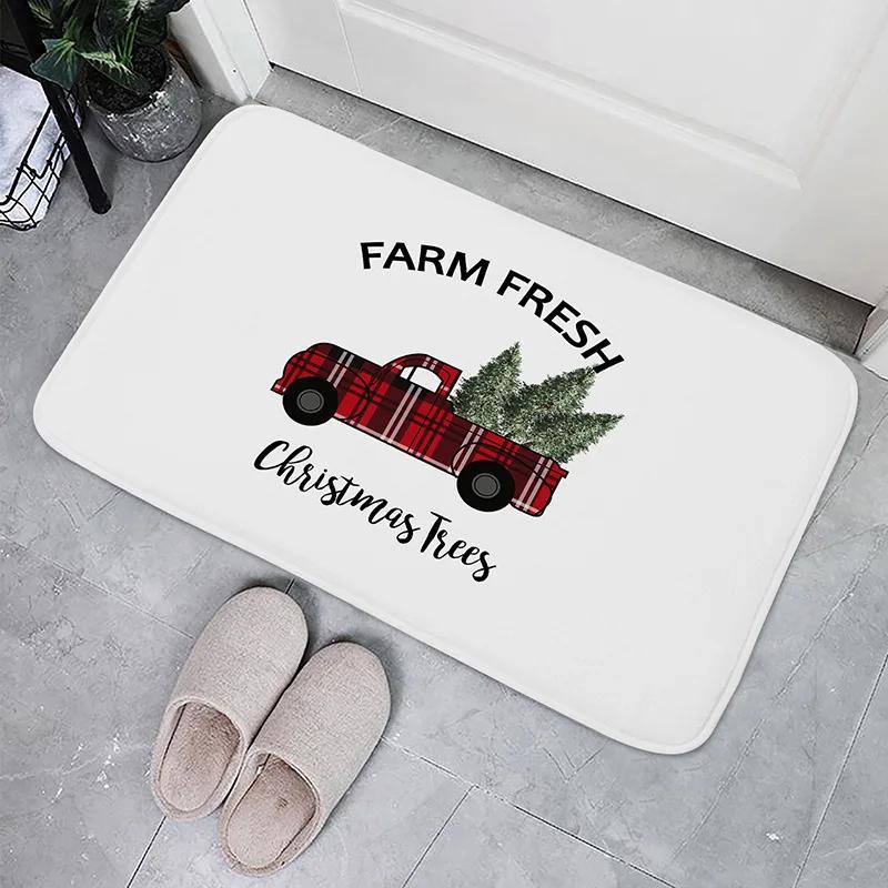 Christmas Buffalo Plaid Check Floor Mat Decorations Winter Xmas Front Door Mat Bathroom Non-Slip Foot Pad Christmas Decorations