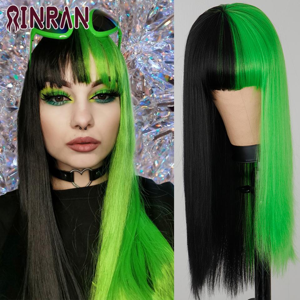 XINRAN Long Straight Wine Red Wig With Bang Synthetic Wigs for Women Heat Resistant Natural Hair for Daily Halloween Cosplay Party