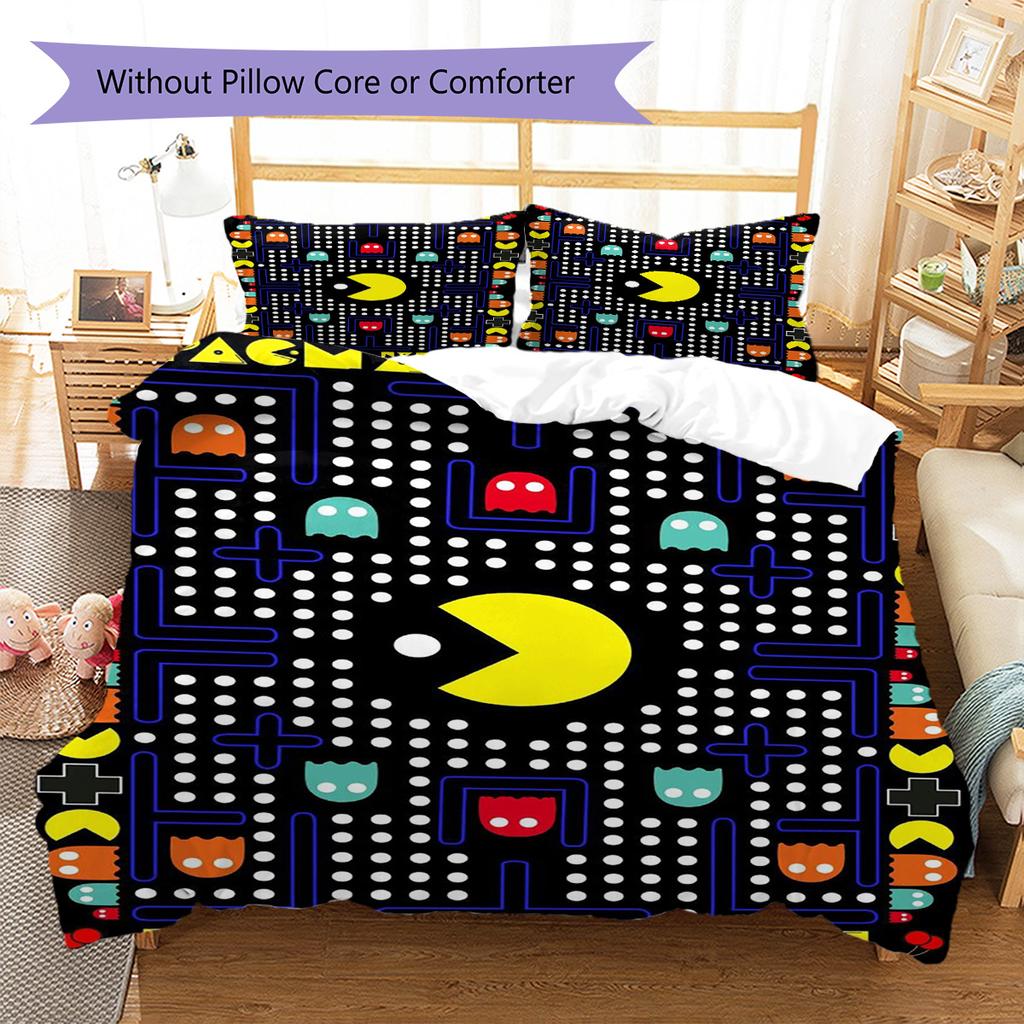 Постельное белье с узором Pac-Man, Комплект с одеялом, Пододеяльник, Наволочка, Домашний подарок на день рождения (1 пододеяльник + 2 наволочки, без наполнителя)