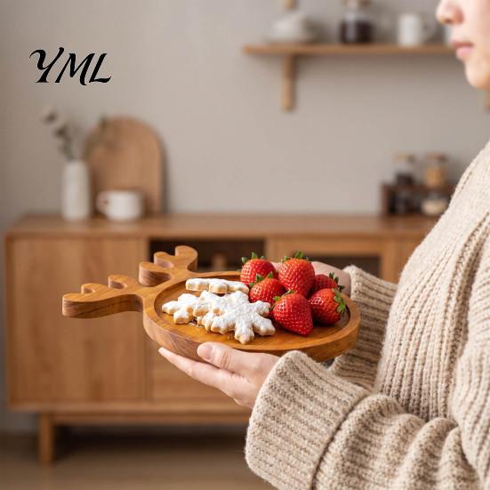 Decorative Nut And Fruit Tray Christmas Tree Elk Serving Tray, Durable Wood Partitioned Design Food Server Platter, Dinnerware for Charcuterie Snacks