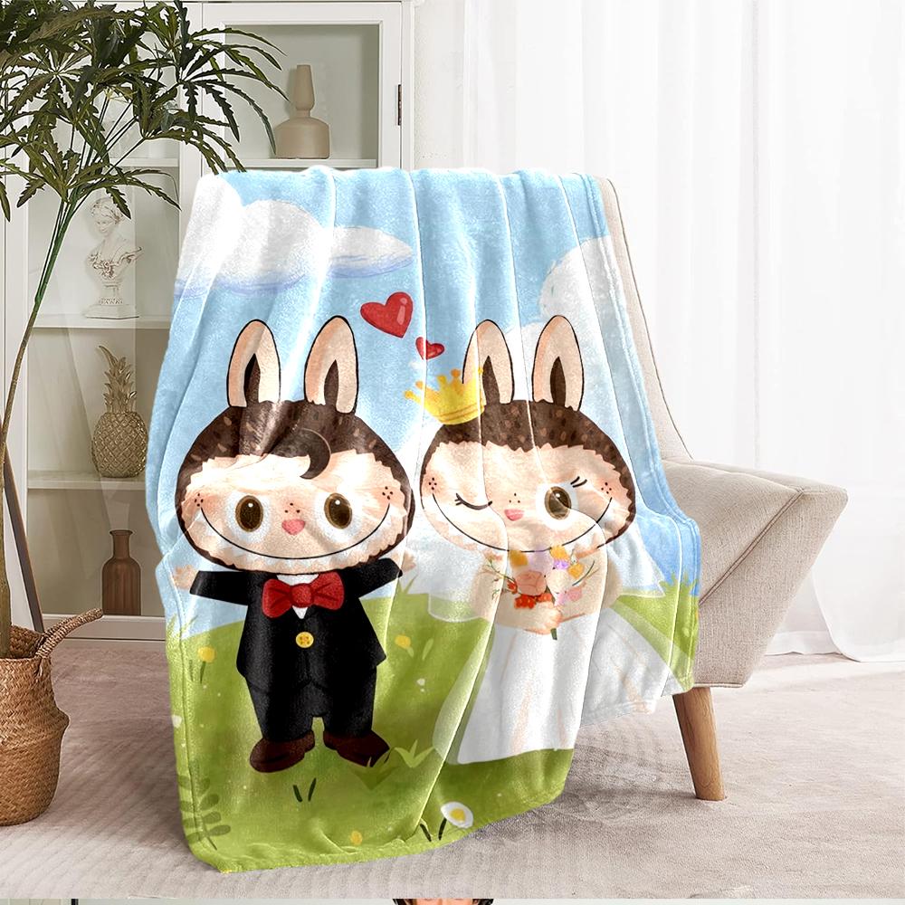 Labubu Theme Printed Blanket - Perfect for Couch, Bed, Travel & Outdoor Use | Machine Washable, Cozy & Durable.