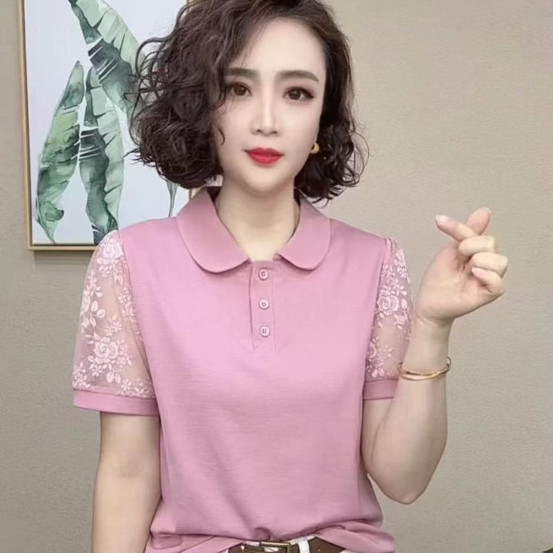 Летние Новые Стильные Женские Топы с Коротким Рукавом, Кружевной Вставкой, Универсальные, Модные и Омолаживающие