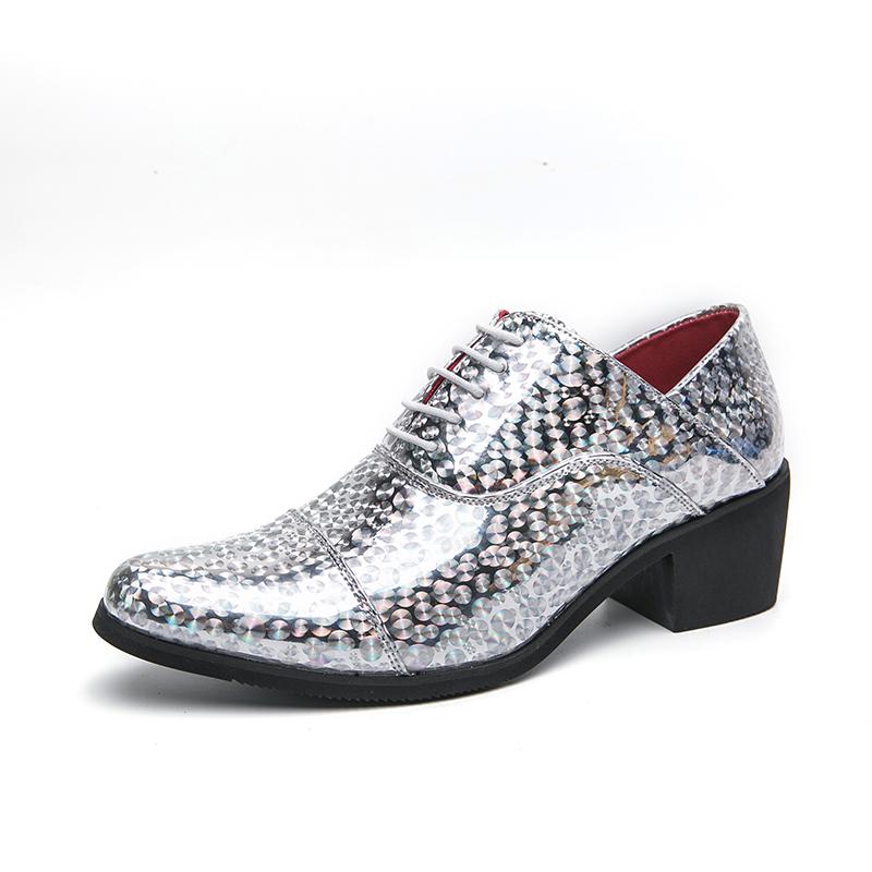 Fashion Spring New Thick Soled High-heeled Men's Leather Shoes Gold Fashion Wedding Casual Shoes Business Height Increase Oxford Shoes