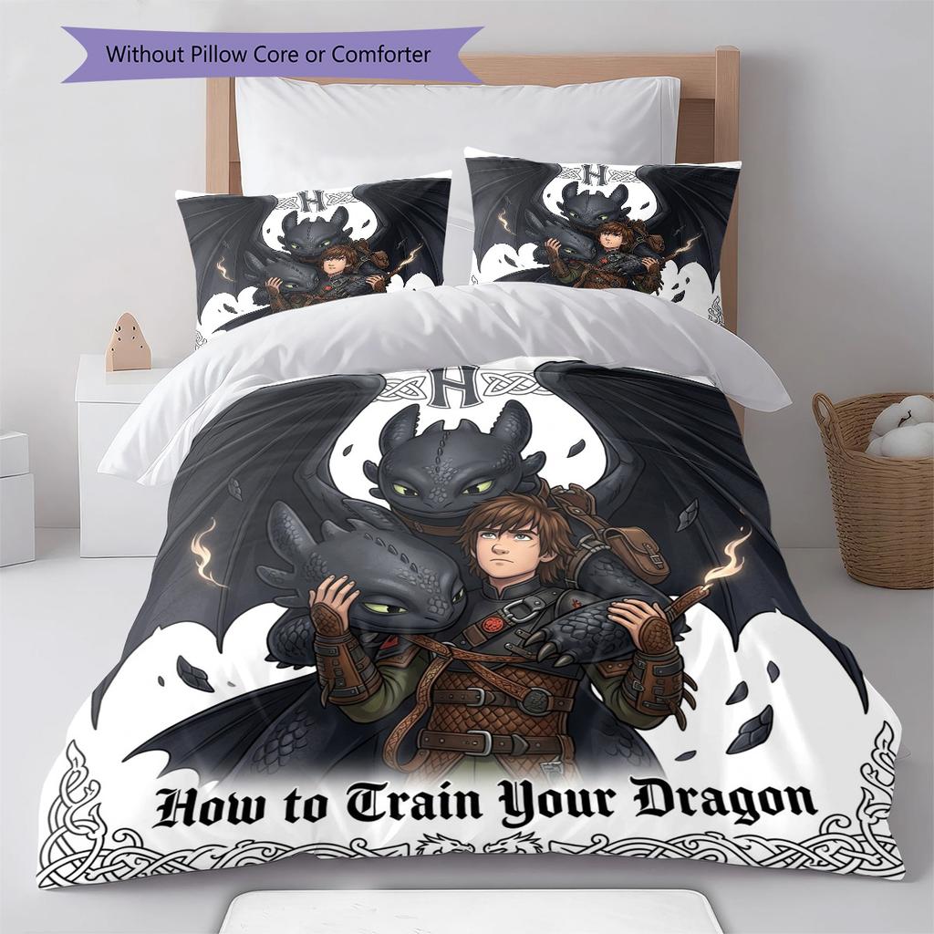How Train Dragon Pattern Bedding Quilt Set Quilt Cover Pillowcase Home Birthday Gift(1 * duvet cover + 2 * pillowcase, without core)