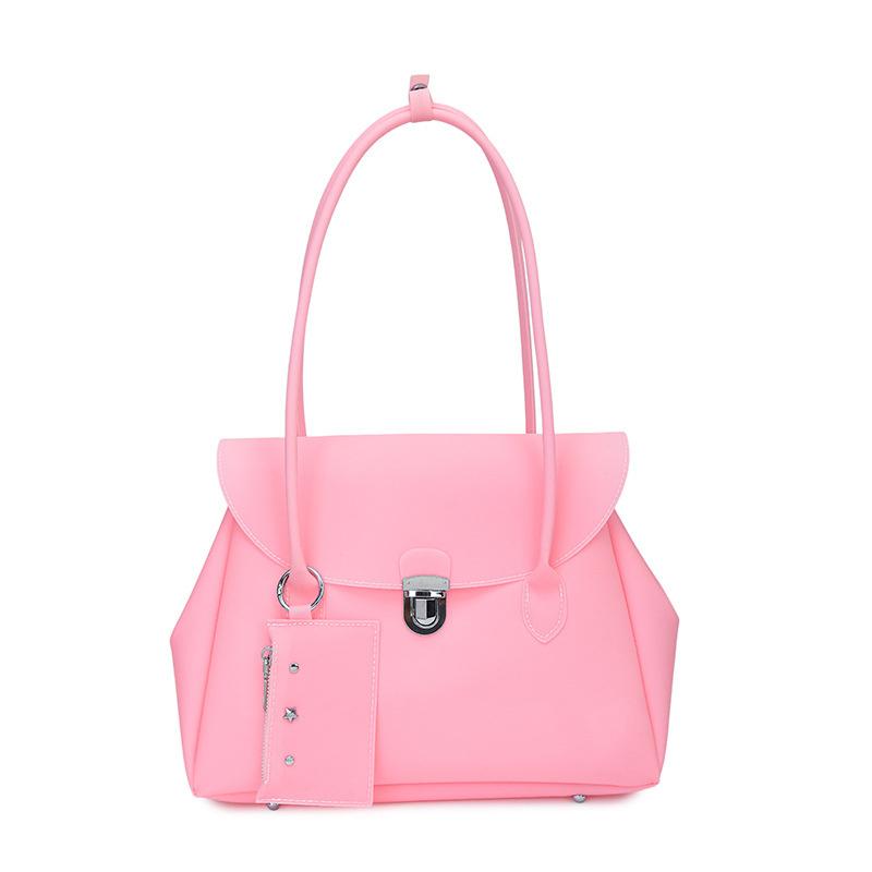 Women'S Pastel Macaron Candy Color Soft PVC Shoulder Crossbody Bag Top Handle Flap Lock Pendant Casual Tote Handbags