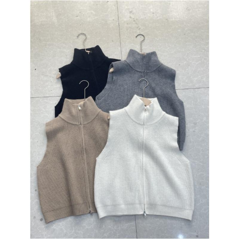 Женский осенне-зимний вязаный кардиган с двойной молнией и лацканами