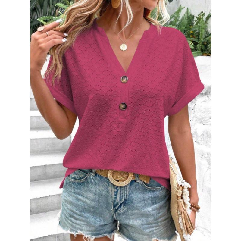 YYFS Женские модные повседневные летние весенние однотонные блузки и рубашки с v-образным вырезом и короткими рукавами с принтом