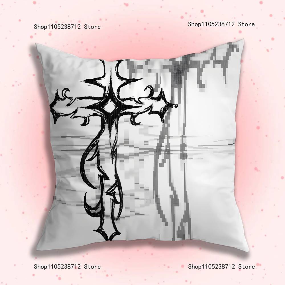 Cyber Sigil Cross Goth Pillow Covers Cartoon Sofa Decorative Home Double-Sided Printing Short Plush Cute Cushion Cover