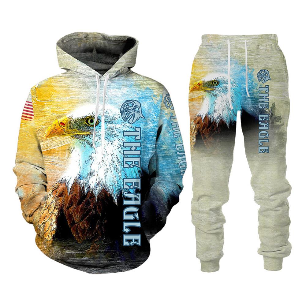 Трендовые мужские спортивные костюмы с 3D принтом Animal The Eagle, повседневные толстовки и брюки, комплект из 2 предметов, пуловер большого размера, модная мужская одежда