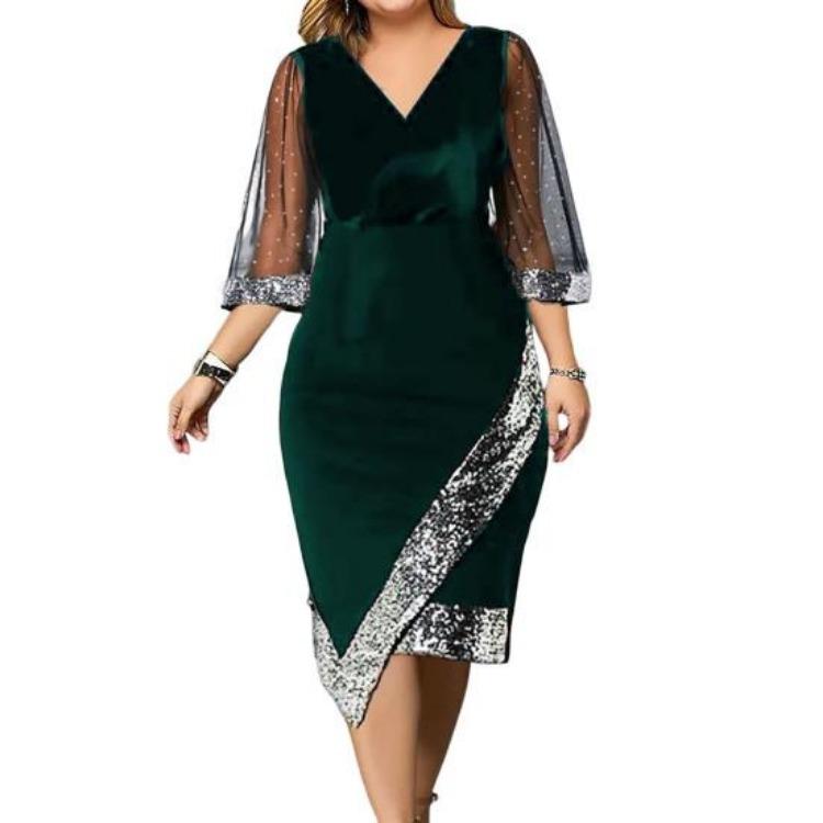 Elegant Plus Size Evening Party Dress 2024 Solid Color Polyester Dressing Up