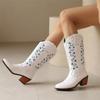 FOREADA Women Mid Calf Cowboy Boots Round Toe Thick High Heels Embroidery Western Cowgirl Boots Ladies Fashion Shoes Autumn Winter 46