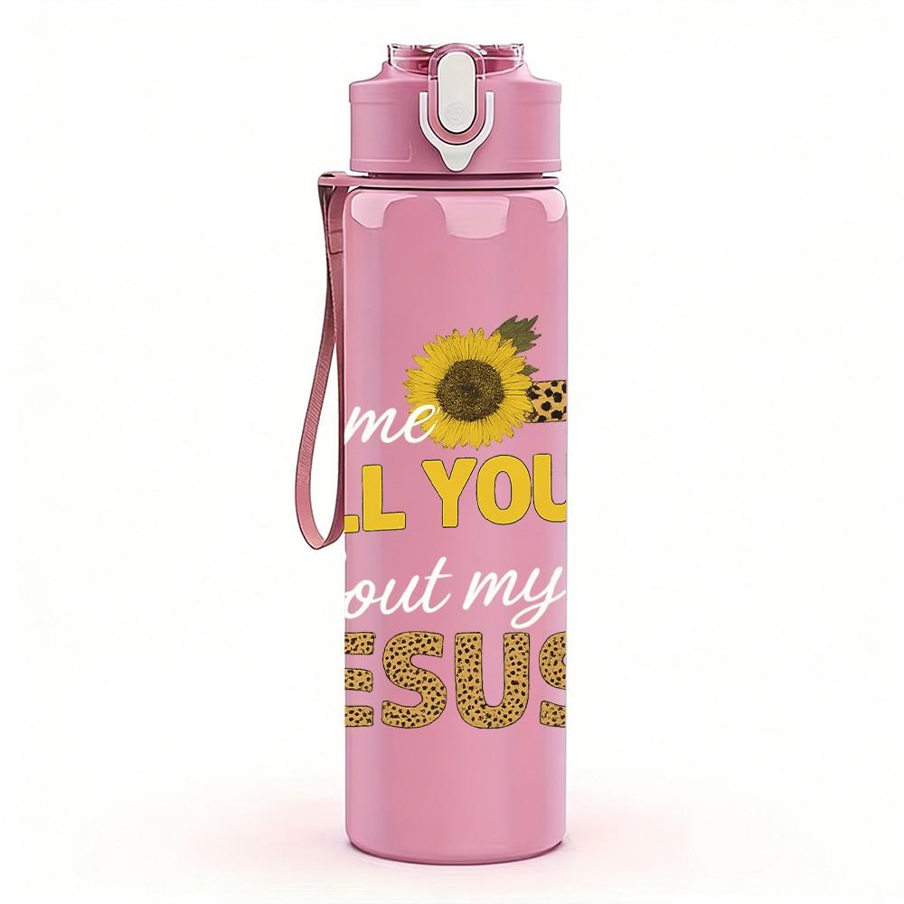 1PC Tell You Jesus Cross Text 750ml Color Plastic Sports Water Bottle Leakproof Flip Straw Lid Suitable for Sports Office Home Use