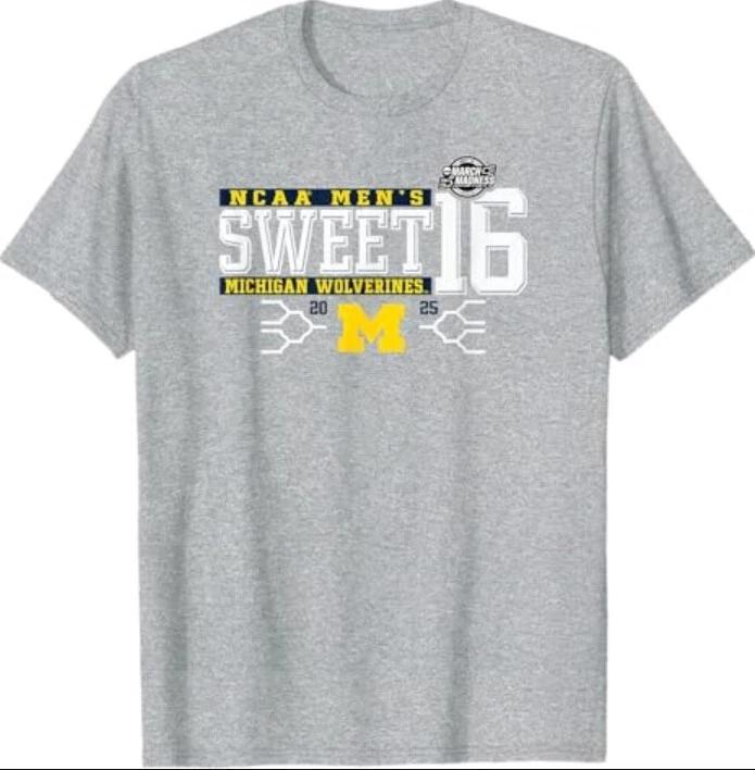 Michigan Wolverines Sweet 16 2025 Men's March Madness Gray T-Shirt