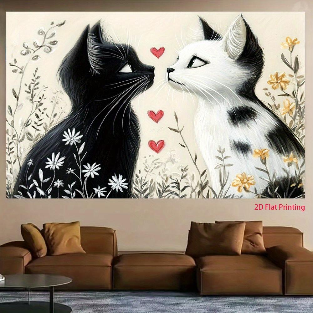 2D plane, 1 piece of cute black and white cat flower party banner - wedding, anniversary decoration
