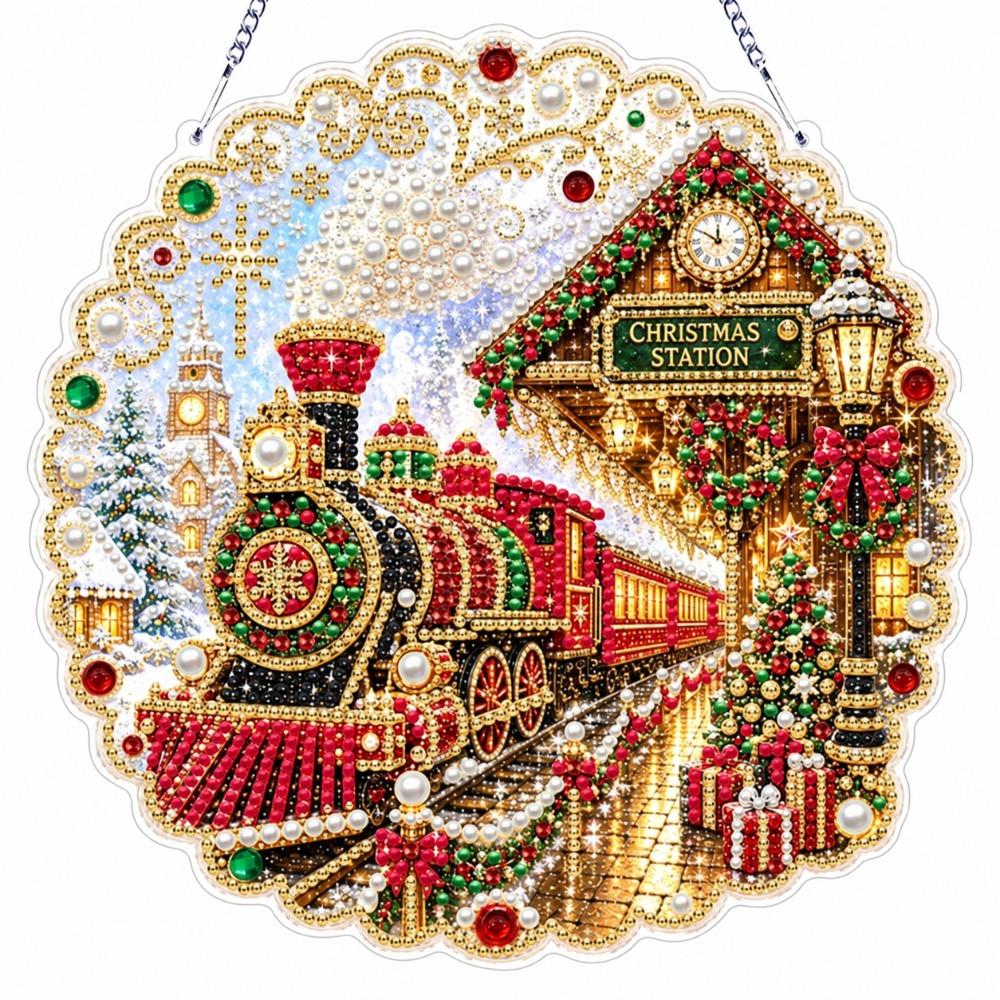 Acrylic Round Board Christmas Diamond Painting Set 5D Xmas Acrylic Pendant Home Decoration