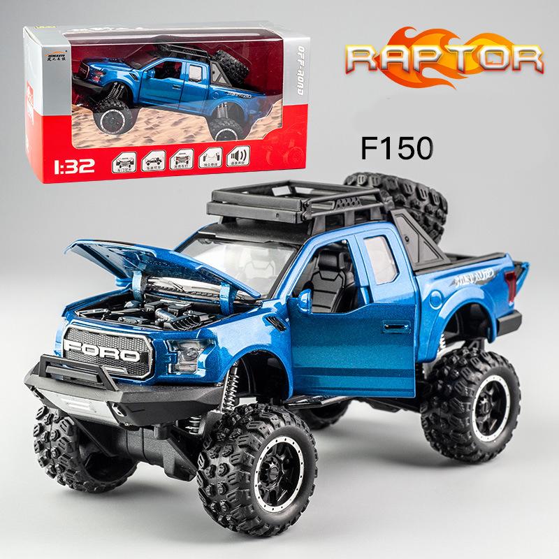 Масштаб 1/32 Ford Raptor F150, литая под давлением модель автомобиля, игрушечный автомобиль с откатным механизмом, звуком и светом для детей, коллекция подарков для мальчиков и девочек