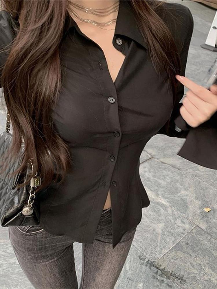 Тонкая женская рубашка с расклешенными рукавами, однобортная однобортная туника с отворотом и повязкой на спине, весенние женские блузки