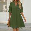 Женское повседневное простое летнее свободное плиссированное платье с v-образным вырезом и рукавом пять четвертей