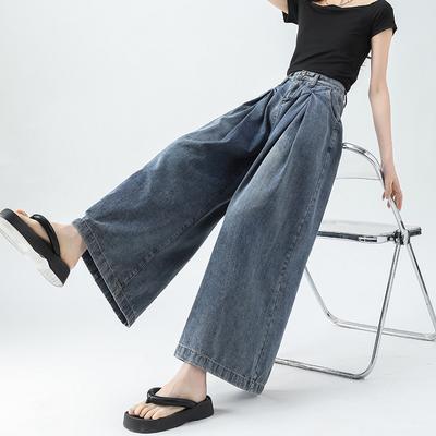 Весенний стиль Buyi Женские брюки Высокая талия Деним Широкие брюки Брюки Прямые Большие ноги Свободные