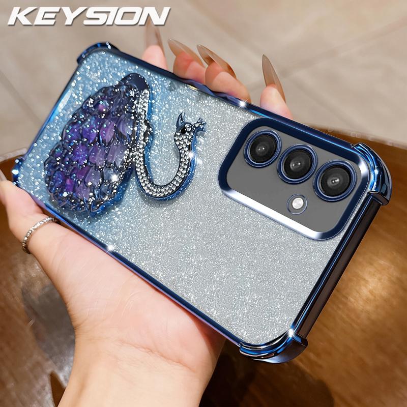 KEYSION Противоударный чехол из ТПУ с гальваническим покрытием для Samsung S24 S25 Ultra S25+ с блестящим инкрустированным драгоценными камнями лебедем-подставкой для Galaxy S24 S25 FE 5G