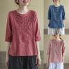 Women  Casual T-shirts  Summer Cotton Linen Vintage Style Floral Embroidery Loose Female Half Sleeve Tops Tees