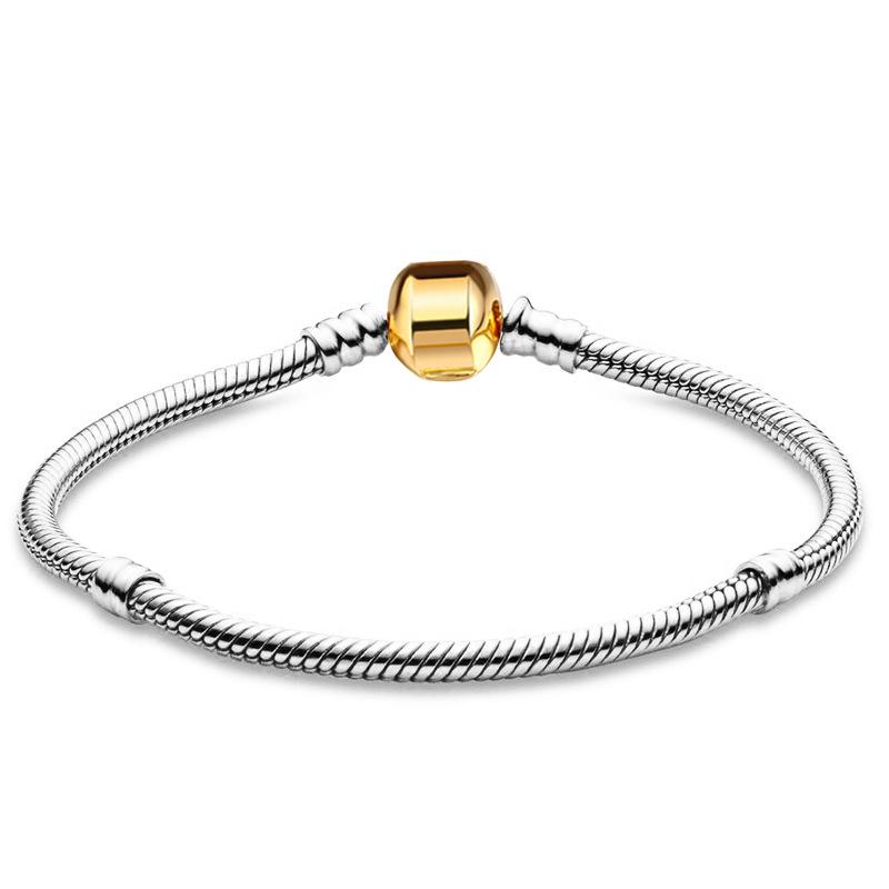 Rz Authentic 925 Sterling Silver Charm Snake Chain Bracelet Bangle Women's Romantic Party Accessories Fashion Gift