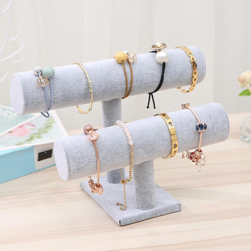 Styling Jewelry Display Stand Portable Velvet Bracelet Bangle T-Bar Headrope Rack Watch Ornaments Organizer 1/2/3-Tier