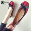 Square Toe Patent Leather Red Princess Shoes Trendy Bow-knot Shallow Ballet Flats Shoes Woman Anti-skid Soft Cow Muscle Loafers