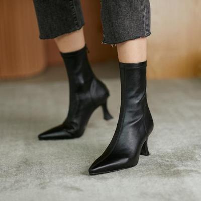 2024 Высококачественная женская обувь Женские сапоги с молнией сзади Модные туфли на шпильках Офисные и карьерные сексуальные ботильоны с острым носком Zapatos