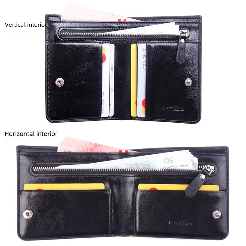 Мужской короткий кошелек на молнии из вощеной кожи - большая вместимость, многофункциональный дизайн