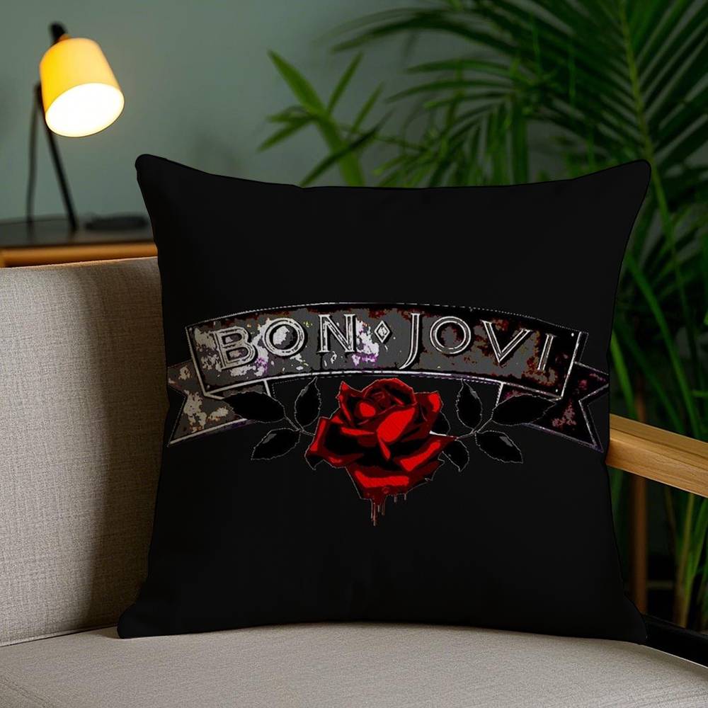B-Bon J-Jovi Band Pillow Case Sofa Short Plush Double-sided HD Printing Room Home Office Gift Cushion Cover