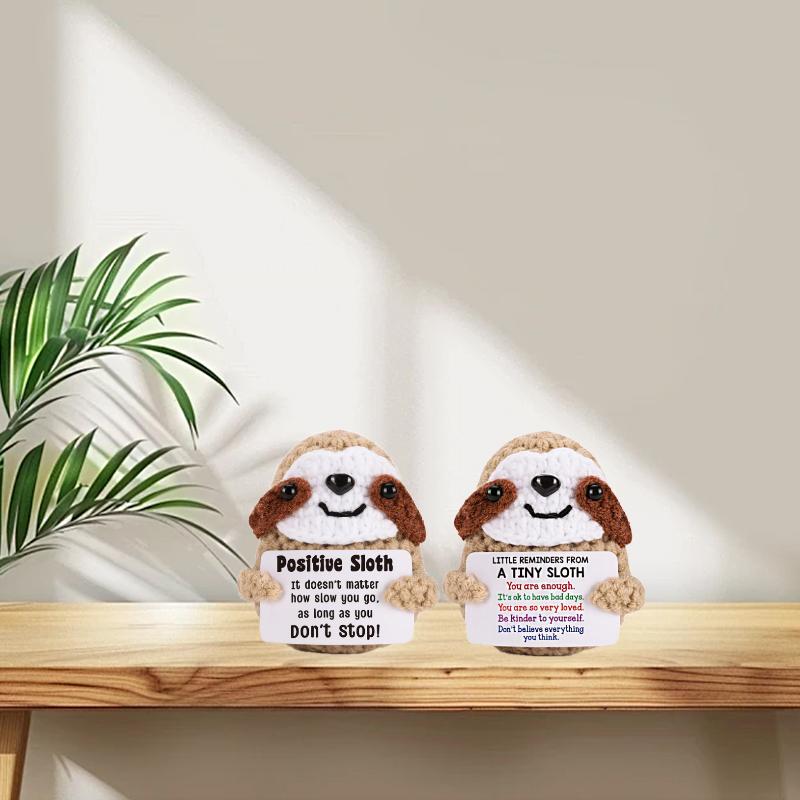 1PC Crochet Holiday Gift with Card Emotional Support Sloth Doll Handmade Knitted Figurine Desk Decor Finished Ornament