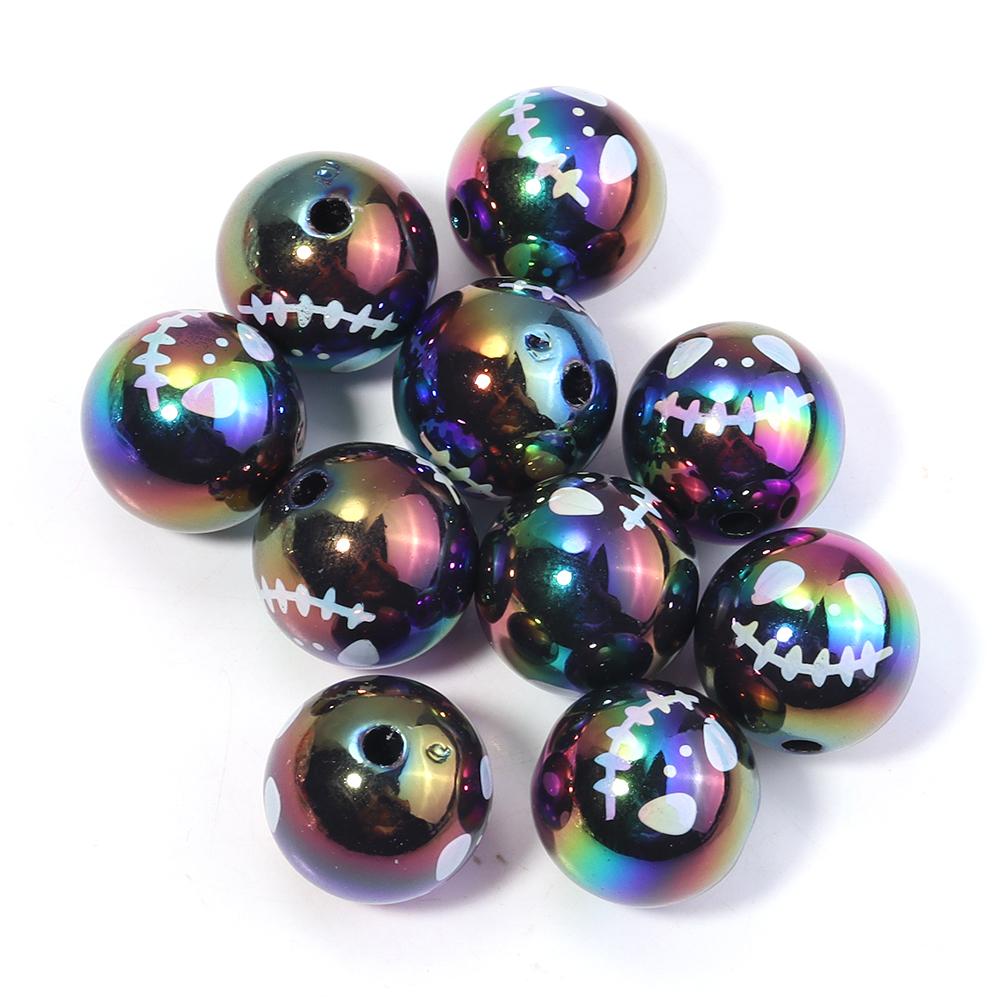 10pcs/lot Halloween Series Printed Beads Colorful Loose Round Heart Shape Acrylic Beads For DIY Charms Bracelet Necklace Jewelry