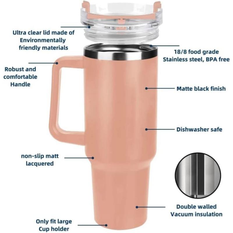 40 Oz Reusable Vacuum Insulated Cup with Handle and Straw Lid, Which Can Keep Hot and Cold Drinks Warm for Several Hours