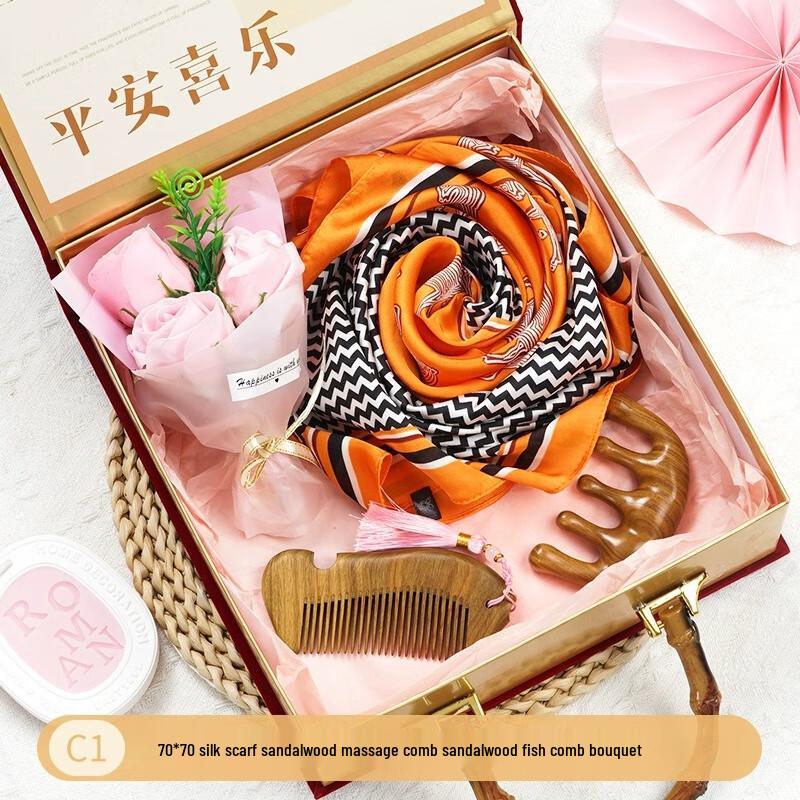 Elegant Scarf & Sandalwood Comb Gift Set