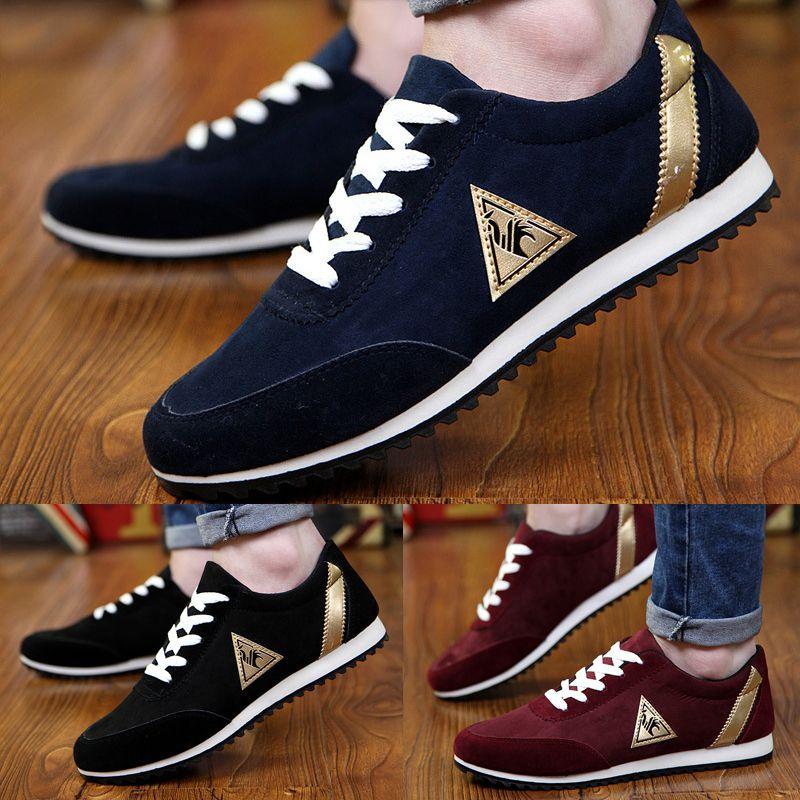 Stylish Men's Leather Suede Lace-up Sneakers Breathable Non-slip