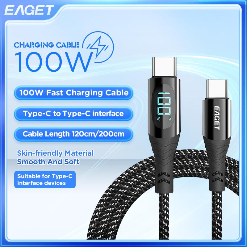 Кабель USB-C для быстрой зарядки мощностью 100 Вт — цифровой дисплей, нейлоновый плетеный кабель для iPhone 15 и других устройств на базе Android