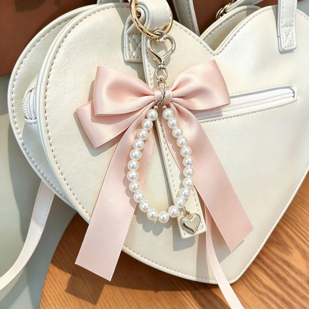 Simulation Pearl Bow Knot Keychain Key Ring Bag Charm Keychain Girly Decorative Keychain Gift Use