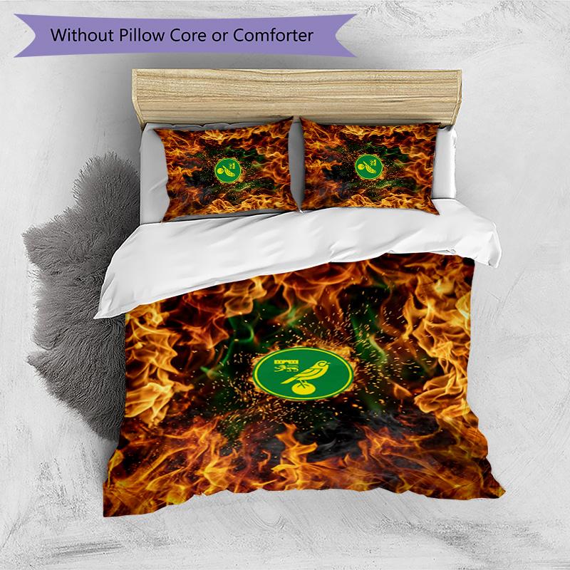 Norwich City Football Printed 3 Pieces Bedding Set, Comfortable Skin Friendly Bedroom Duvet Cover Set