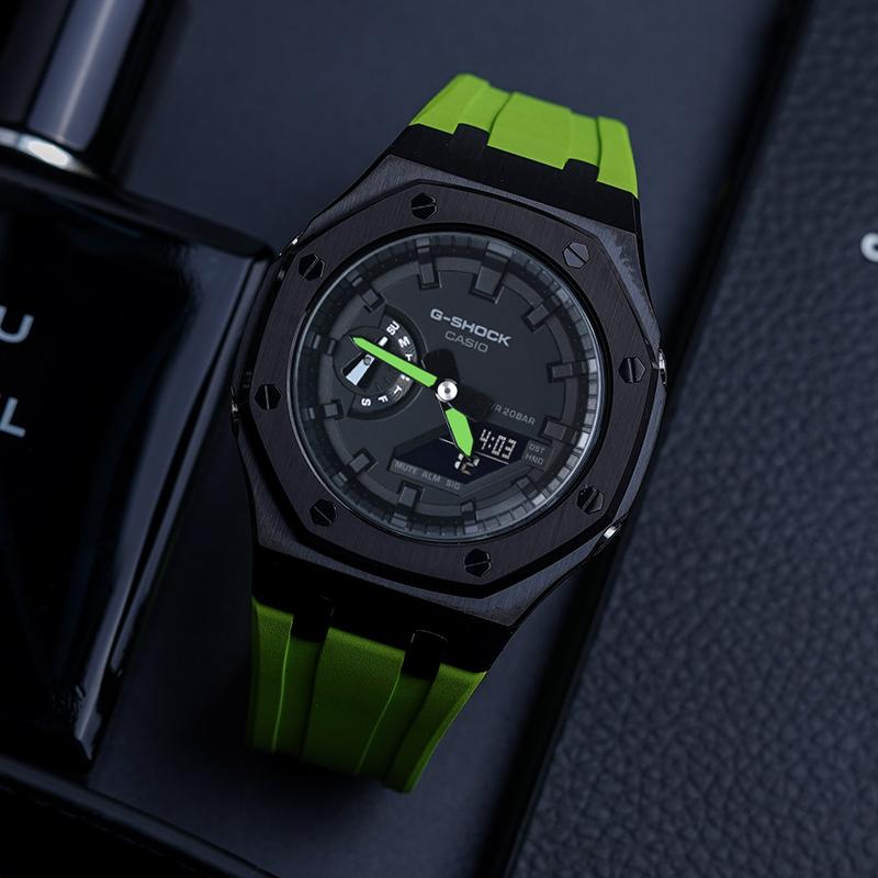 Casio Мужские часы с двойным дисплеем (жидкокристаллический/аналоговый) Серия Черные часы GA-2100-7A-