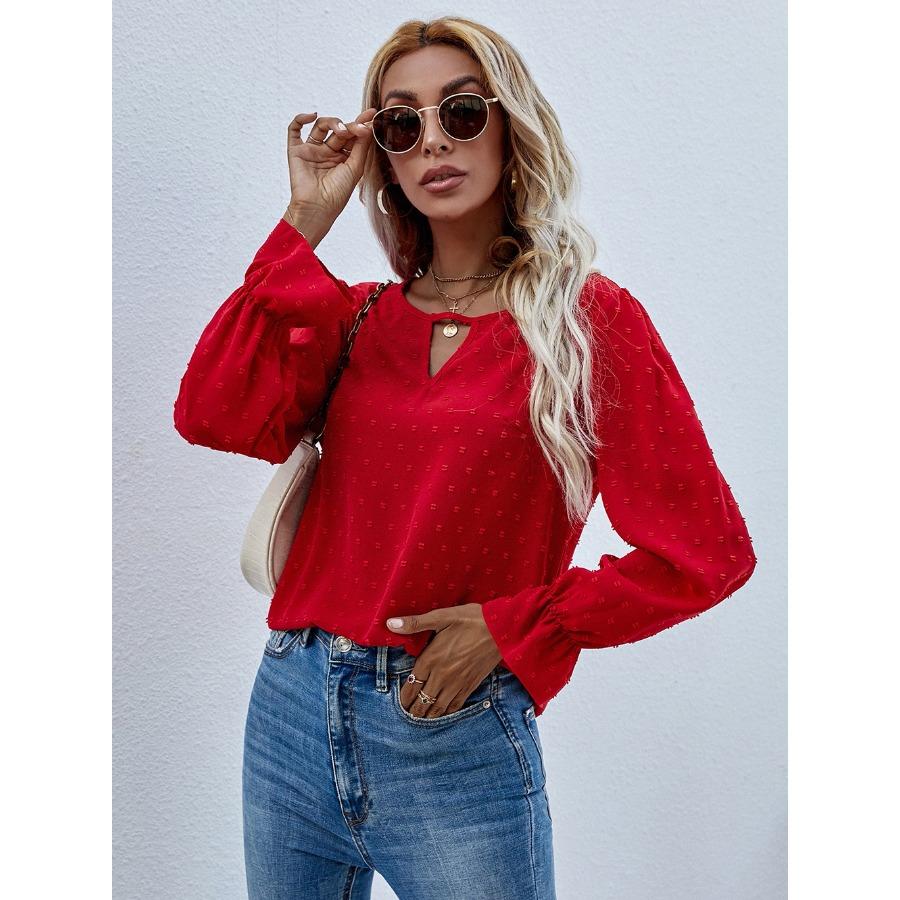 Ранневесенний пуловер с круглым вырезом и длинными рукавами в горошек, женская рубашка для通勤