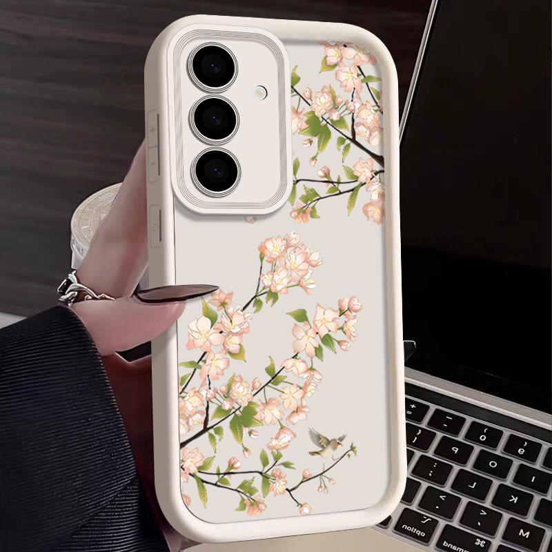 Чехол для Samsung Galaxy A55 A54 A26 A35 A15 A16 A56 A25 5G S25 Edge S24 S23 S22 Ultra S24 S21 FE Розовые цветы Мягкий чехол для телефона