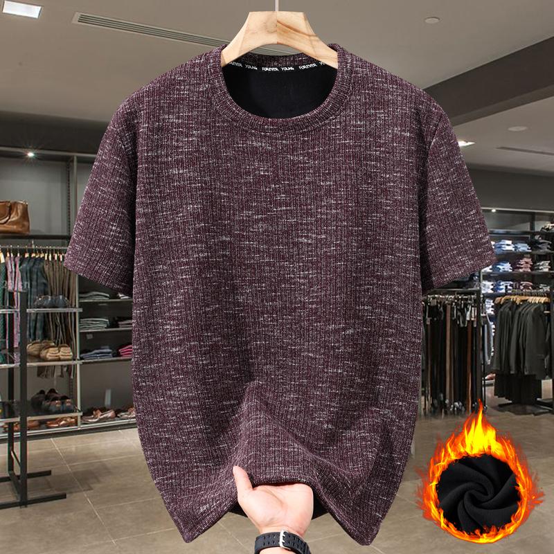 5XL-11XL Большой размер Бархатная футболка Мужская Оверсайз Топы Зимняя Толстая Теплая Футболка с коротким рукавом Мода Винтажная одежда