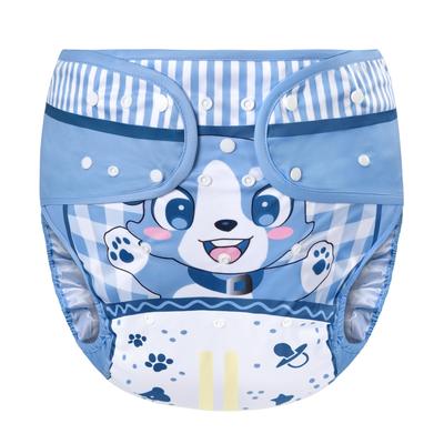 LittleForBig Взрослый тканевый подгузник-чехол с милым животным дизайном, регулируемый по талии и длине, на кнопках, непромокаемый, дышащий, моющийся, синий, средний