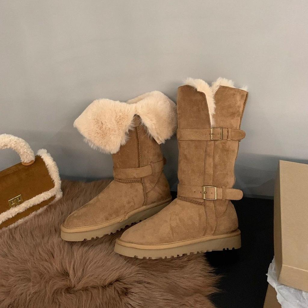 Warm Cotton Shoes Snow Cotton Boots Piled Thickened Snow Boots Women's Shoes 2025 Autumn and Winter New Versatile Soft Leather